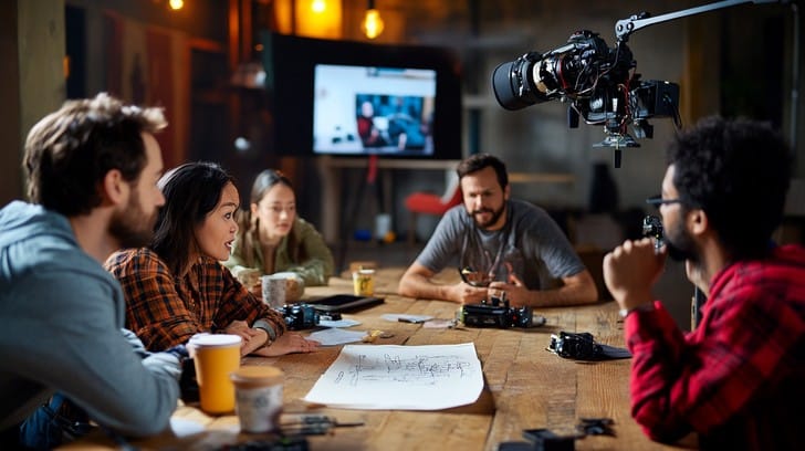 η ομαδα της Pixelpals εργαζεται πανω στην δημιουργια βίντεο για εναν πελατη του digital agency στα χανια